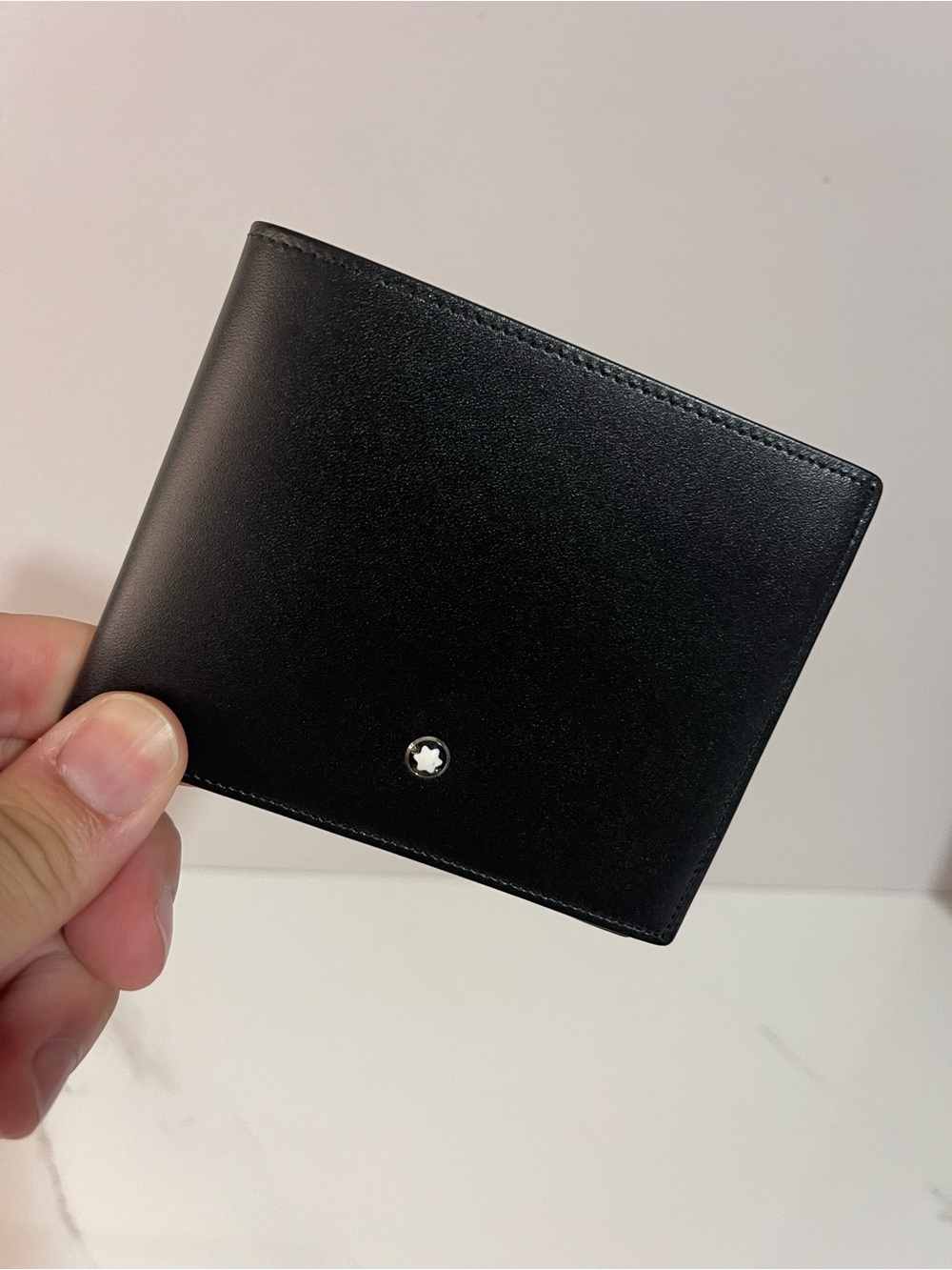 Montblanc Black Leather Slim Bi-Fold Wallet with Emblem